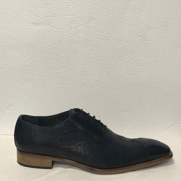 Duca shoes Italian leather navy point toe oxford - Picture 2 of 5